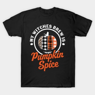 My Witches Brew Is Pumpkin Spice Halloween Plaid Leopard T-Shirt